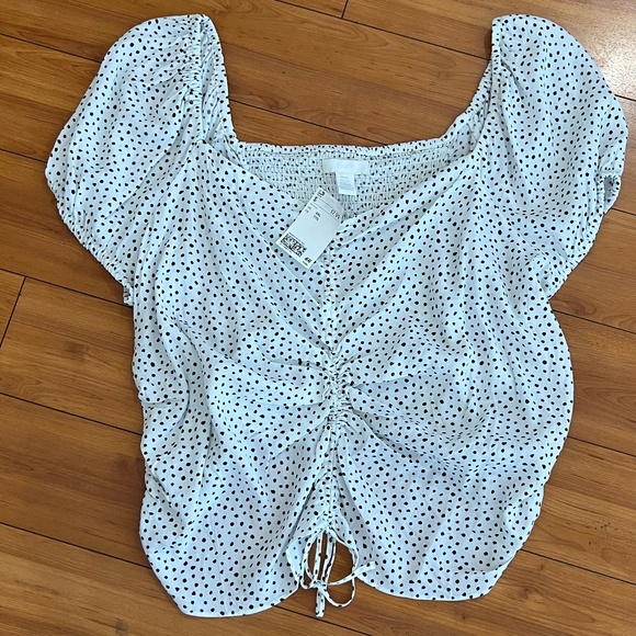 H&M Women White Polkadot Blouse Plus Size XXL New with tag - Picture 2 of 6